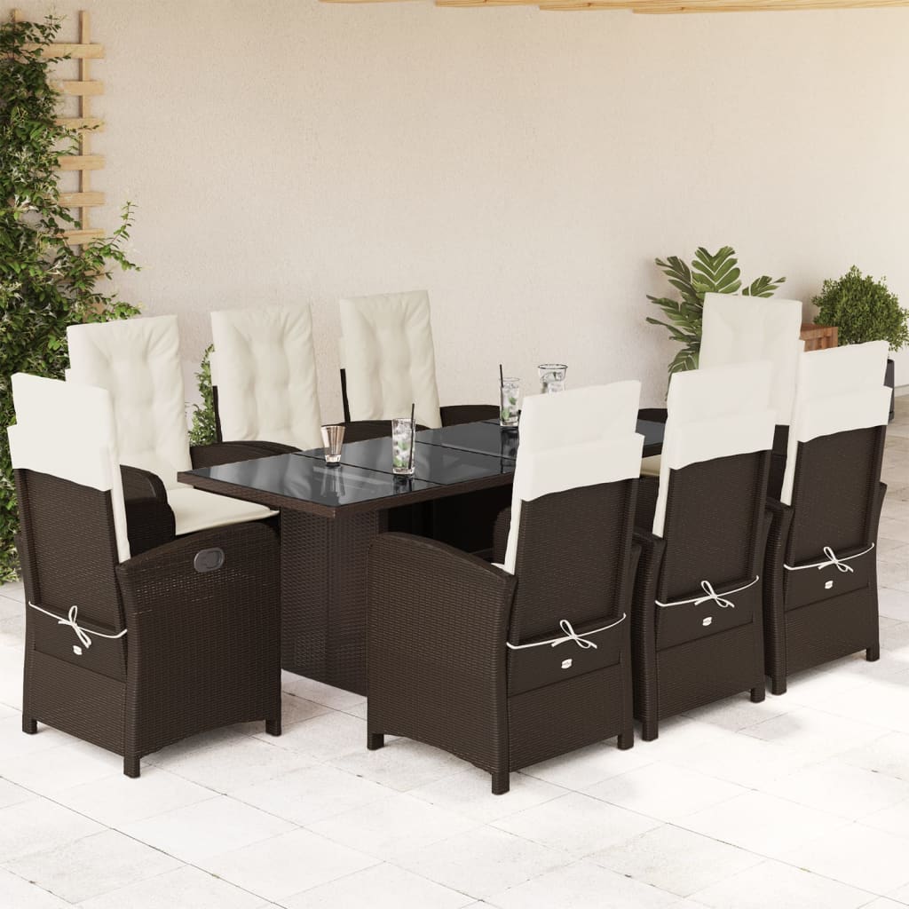 9-tlg. Garten-Essgruppe mit Kissen Braun Poly Rattan