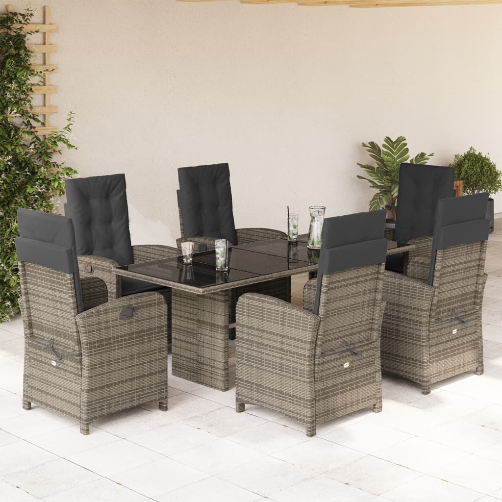 7-tlg. Garten-Essgruppe mit Kissen Grau Poly Rattan