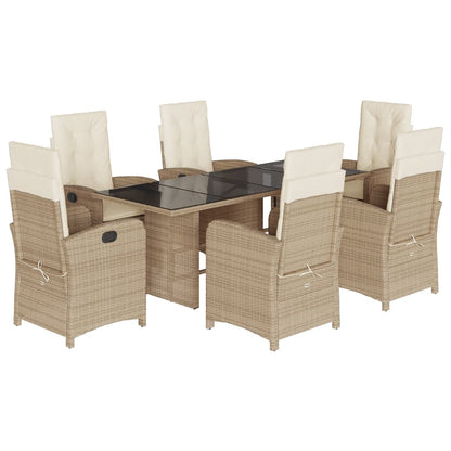 7-tlg. Garten-Essgruppe mit Kissen Beige Poly Rattan