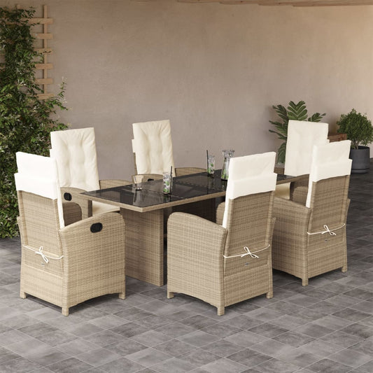 7-tlg. Garten-Essgruppe mit Kissen Beige Poly Rattan