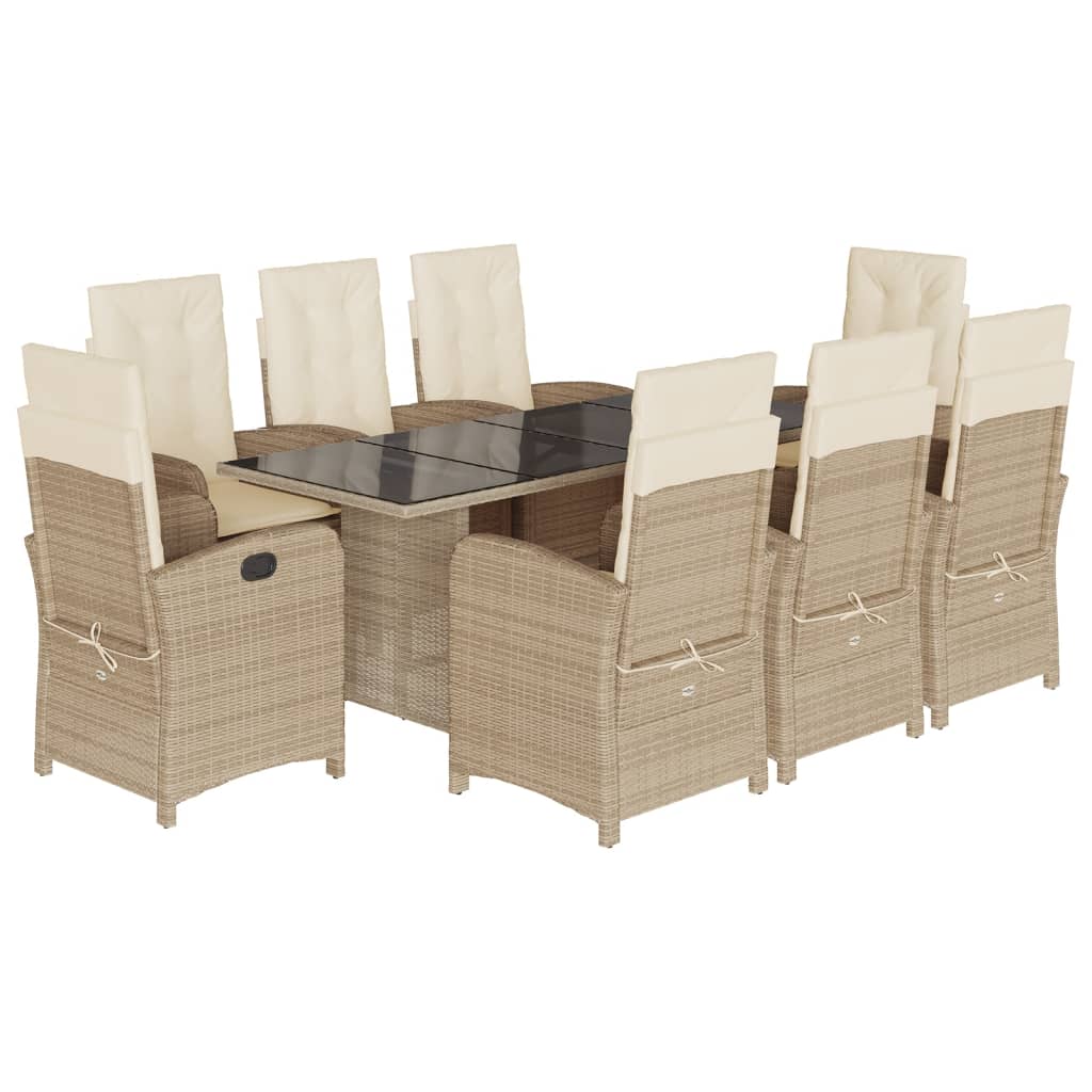 9-tlg. Garten-Essgruppe mit Kissen Beige Poly Rattan