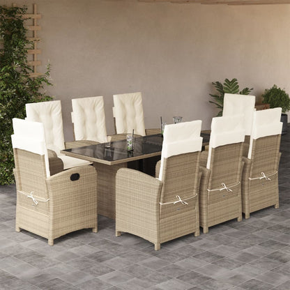 9-tlg. Garten-Essgruppe mit Kissen Beige Poly Rattan