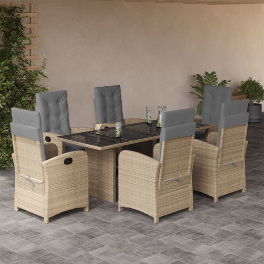 7-tlg. Garten-Essgruppe mit Kissen Beigemischung Poly Rattan