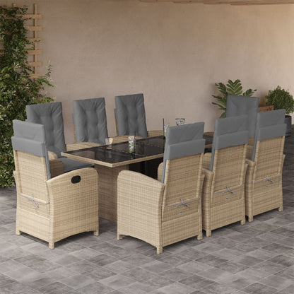 9-tlg. Garten-Essgruppe mit Kissen Beigemischung Poly Rattan