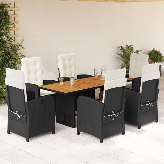 7-tlg. Garten-Essgruppe mit Kissen Schwarz Poly Rattan