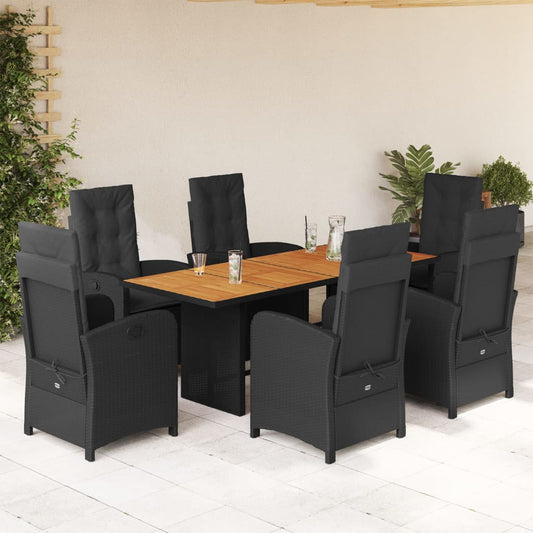 7-tlg. Garten-Essgruppe mit Kissen Schwarz Poly Rattan