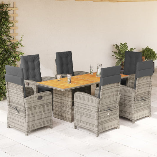 7-tlg. Garten-Essgruppe mit Kissen Grau Poly Rattan