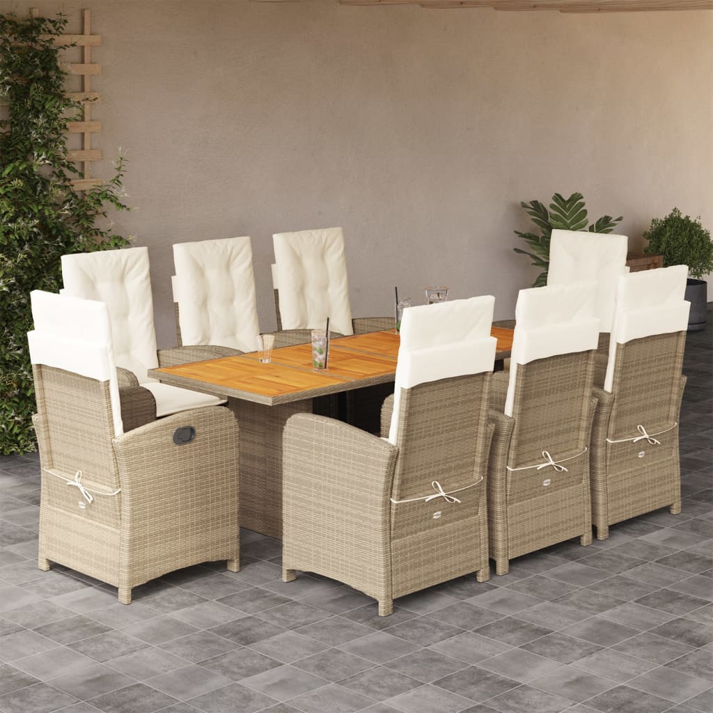 9-tlg. Garten-Essgruppe mit Kissen Beige Poly Rattan