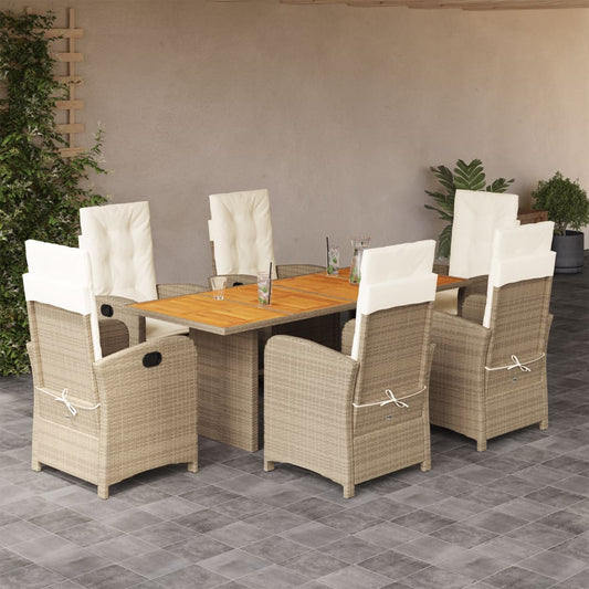 7-tlg. Garten-Essgruppe mit Kissen Beigemischung Poly Rattan