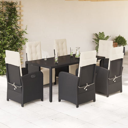 7-tlg. Garten-Essgruppe mit Kissen Schwarz Poly Rattan