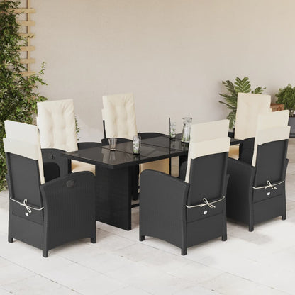 7-tlg. Garten-Essgruppe mit Kissen Schwarz Poly Rattan