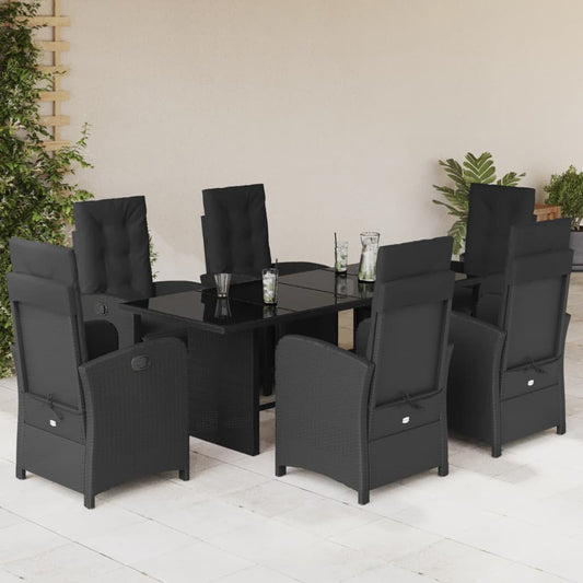 7-tlg. Garten-Essgruppe mit Kissen Schwarz Poly Rattan