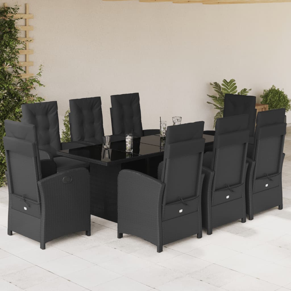 9-tlg. Garten-Essgruppe mit Kissen Schwarz Poly Rattan