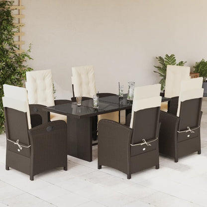 7-tlg. Garten-Essgruppe mit Kissen Braun Poly Rattan