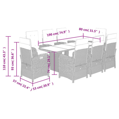 9-tlg. Garten-Essgruppe mit Kissen Braun Poly Rattan