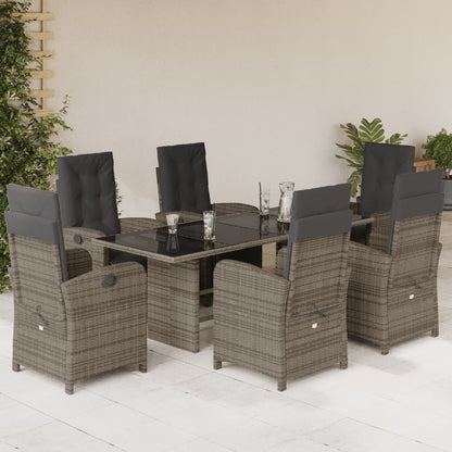 7-tlg. Garten-Essgruppe mit Kissen Grau Poly Rattan