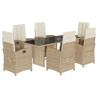 7-tlg. Garten-Essgruppe mit Kissen Beige Poly Rattan