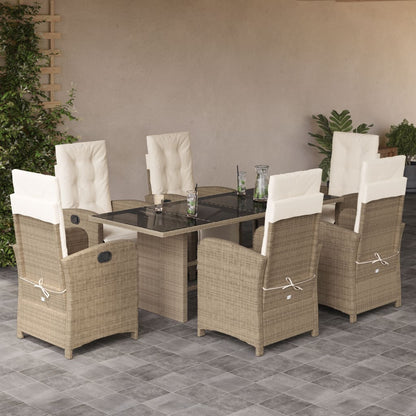 7-tlg. Garten-Essgruppe mit Kissen Beige Poly Rattan