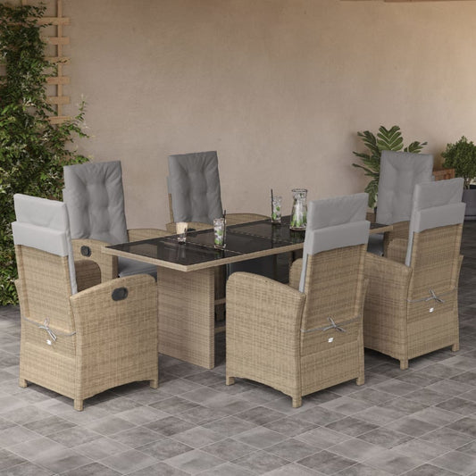 7-tlg. Garten-Essgruppe mit Kissen Beige Poly Rattan