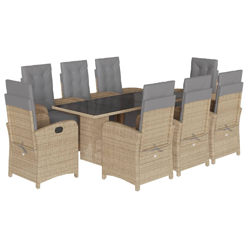 9-tlg. Garten-Essgruppe mit Kissen Beige Poly Rattan