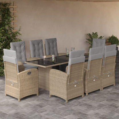 9-tlg. Garten-Essgruppe mit Kissen Beige Poly Rattan