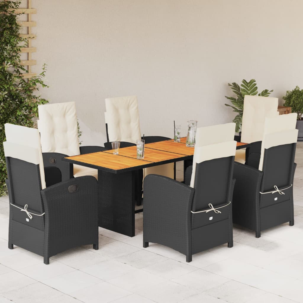 7-tlg. Garten-Essgruppe mit Kissen Schwarz Poly Rattan