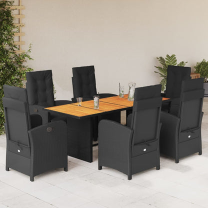 7-tlg. Garten-Essgruppe mit Kissen Schwarz Poly Rattan