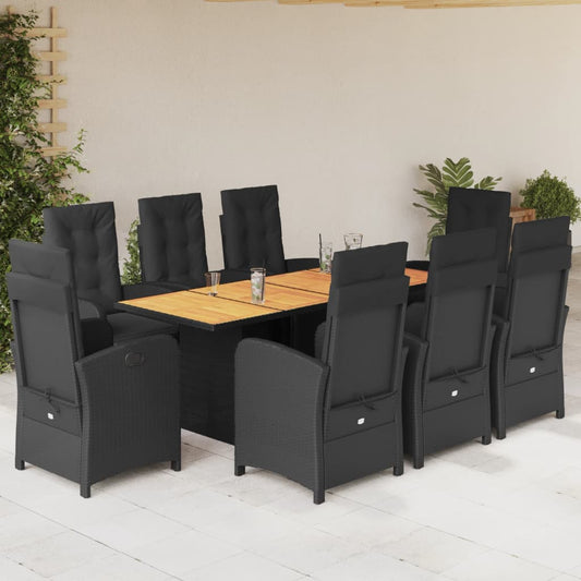 9-tlg. Garten-Essgruppe mit Kissen Schwarz Poly Rattan