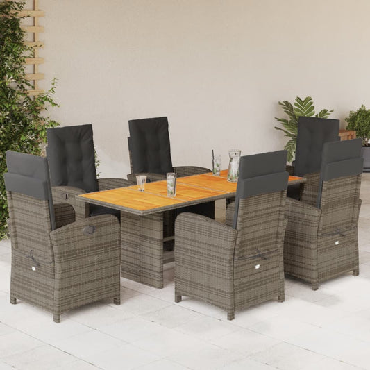 7-tlg. Garten-Essgruppe mit Kissen Grau Poly Rattan