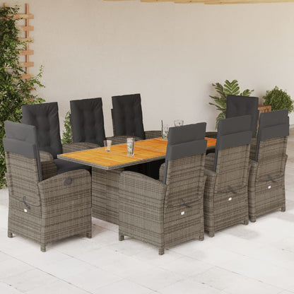 9-tlg. Garten-Essgruppe mit Kissen Grau Poly Rattan