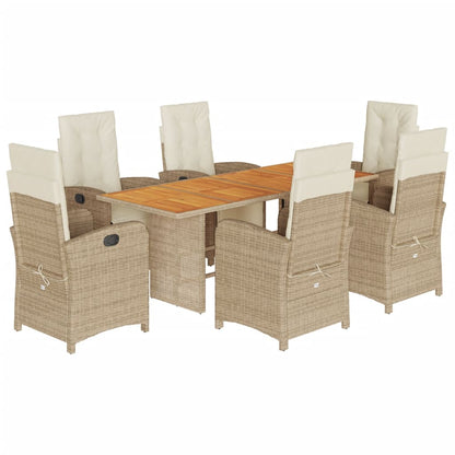 7-tlg. Garten-Essgruppe mit Kissen Beige Poly Rattan