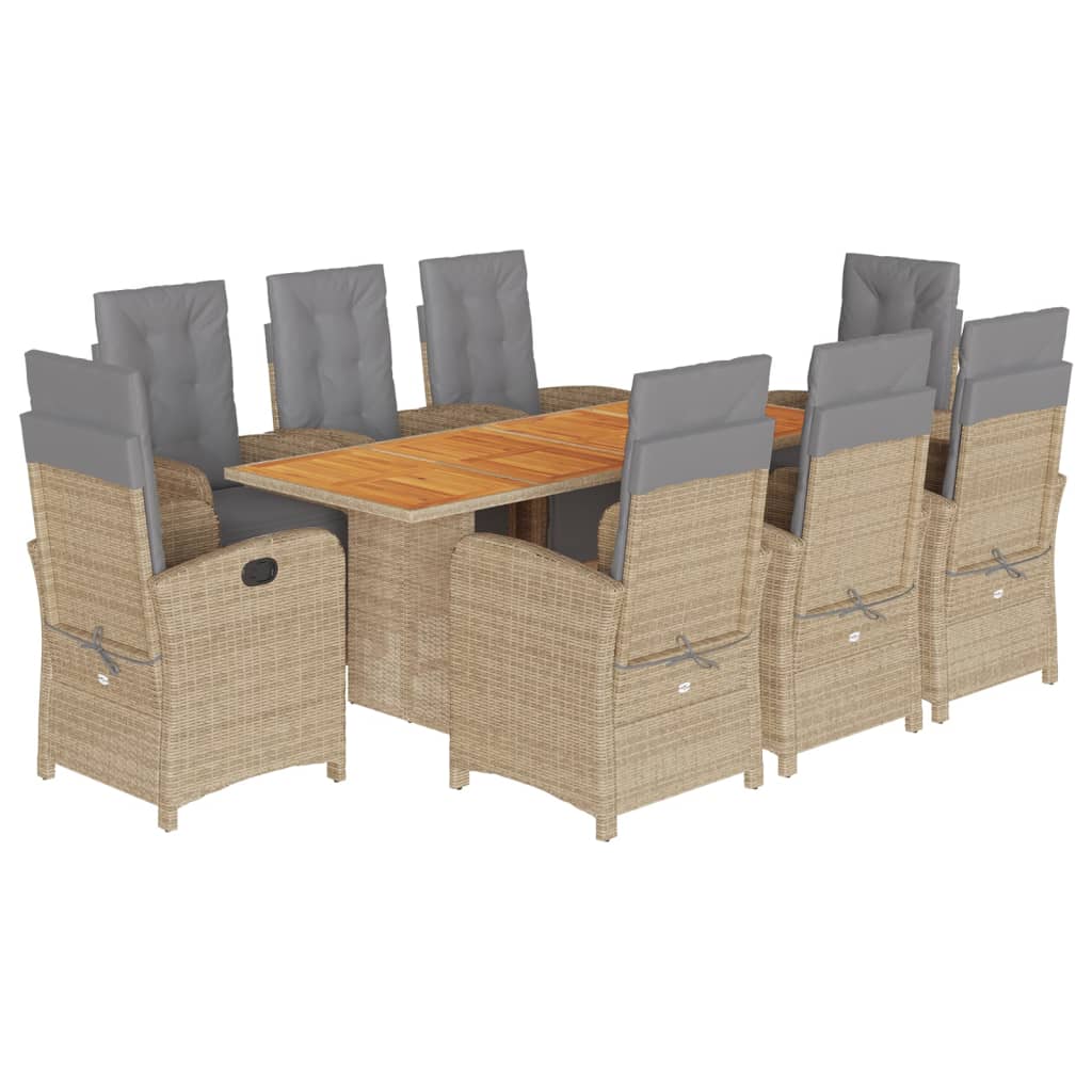 9-tlg. Garten-Essgruppe mit Kissen Beige Poly Rattan