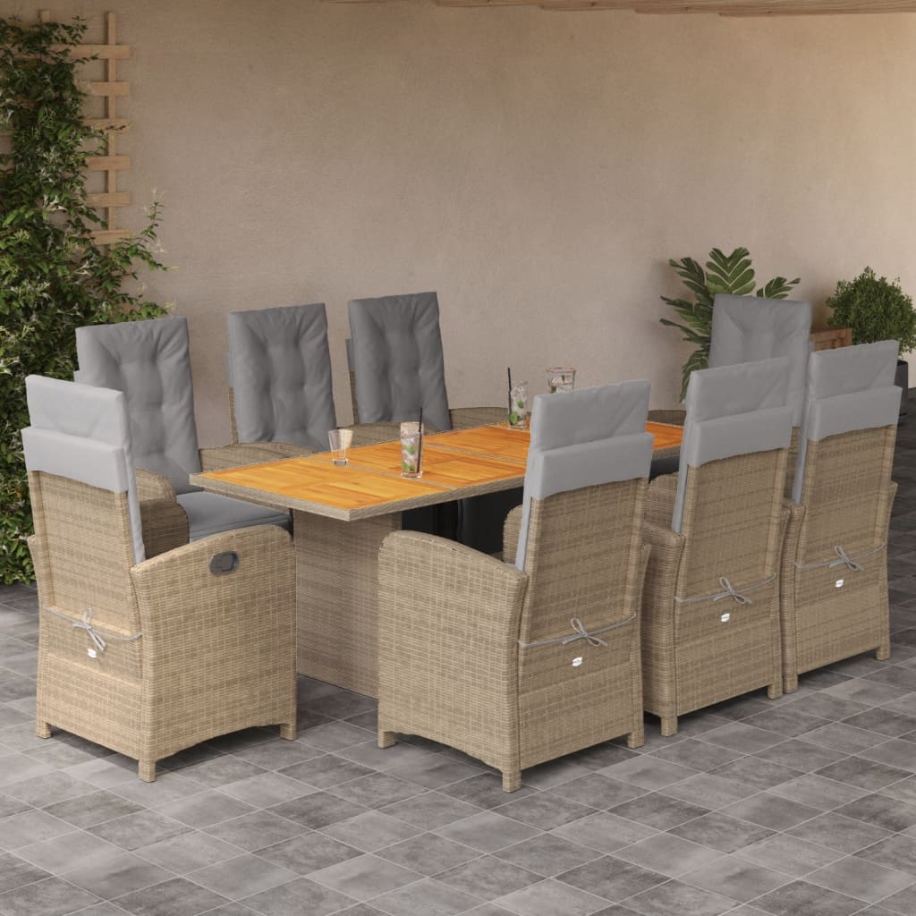 9-tlg. Garten-Essgruppe mit Kissen Beige Poly Rattan