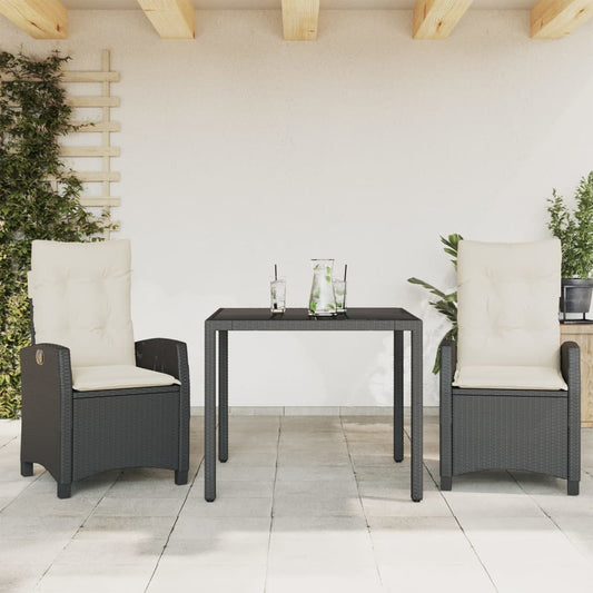 3-tlg. Garten-Essgruppe mit Kissen Schwarz Poly Rattan