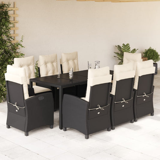 9-tlg. Garten-Essgruppe mit Kissen Schwarz Poly Rattan