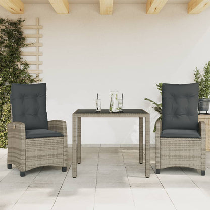 3-tlg. Garten-Essgruppe mit Kissen Grau Poly Rattan