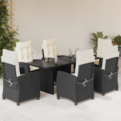 7-tlg. Garten-Essgruppe mit Kissen Schwarz Poly Rattan