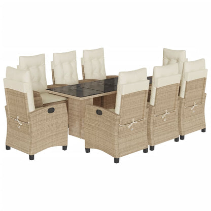 9-tlg. Garten-Essgruppe mit Kissen Beige Poly Rattan