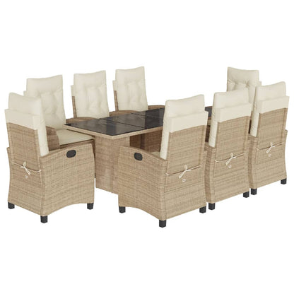 9-tlg. Garten-Essgruppe mit Kissen Beige Poly Rattan