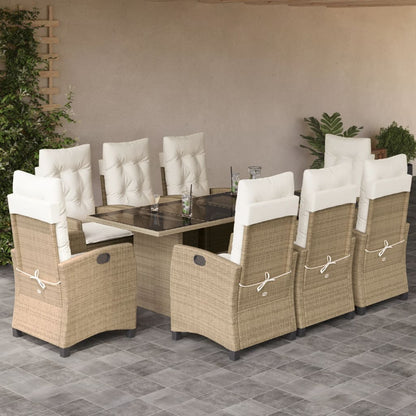 9-tlg. Garten-Essgruppe mit Kissen Beige Poly Rattan