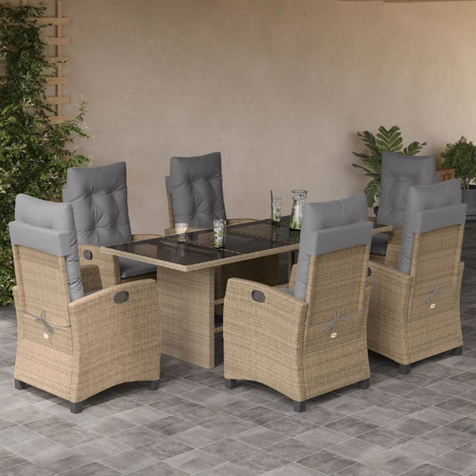 7-tlg. Garten-Essgruppe mit Kissen Beigemischung Poly Rattan