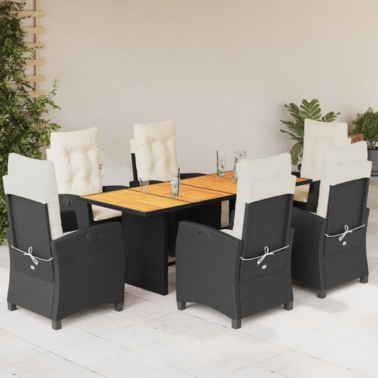 7-tlg. Garten-Essgruppe mit Kissen Schwarz Poly Rattan