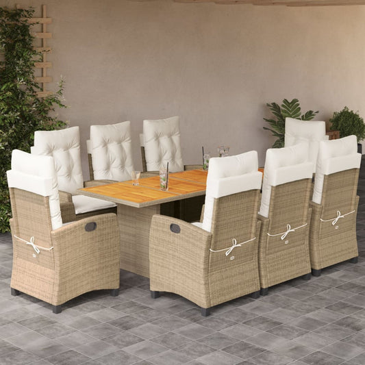 9-tlg. Garten-Essgruppe mit Kissen Beige Poly Rattan