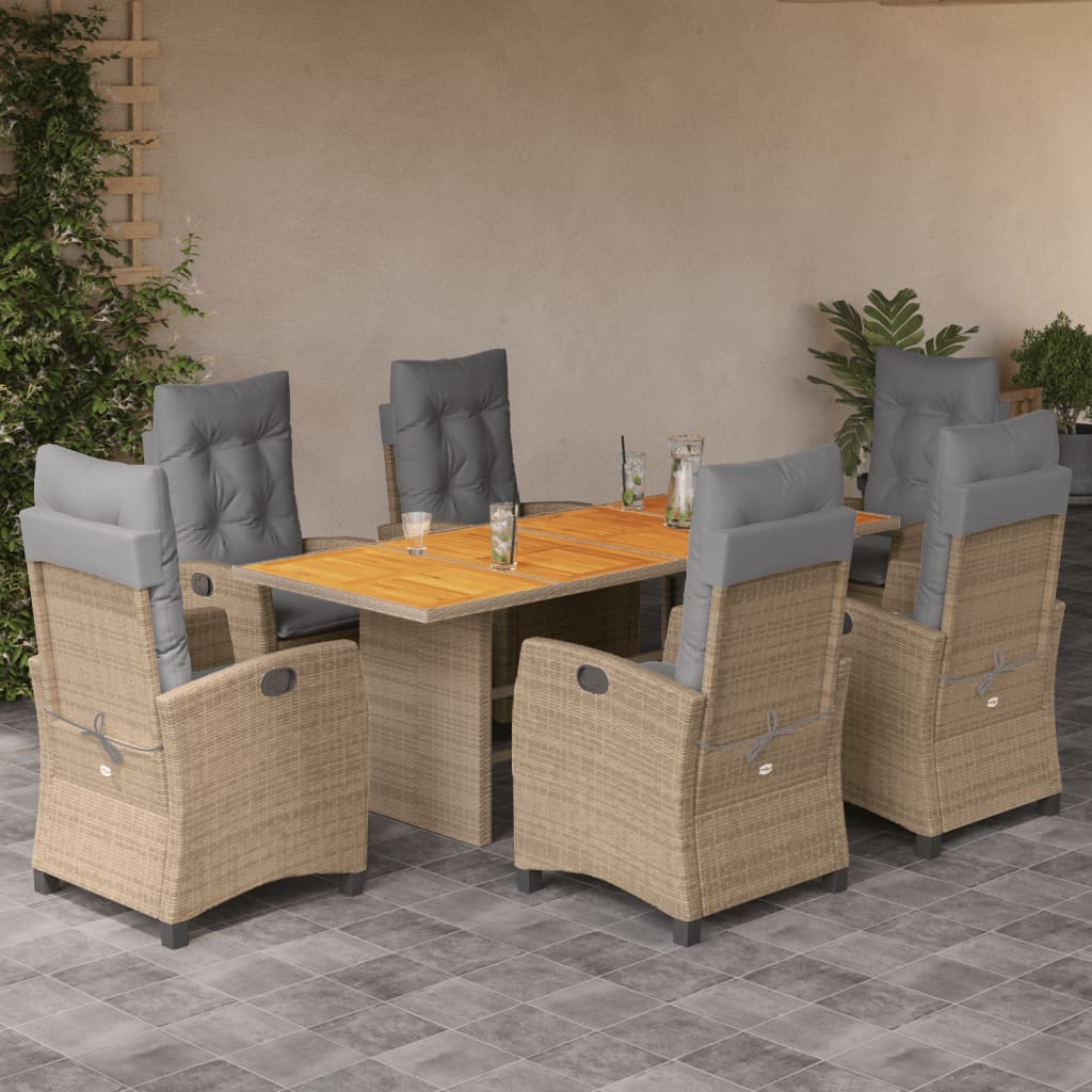 7-tlg. Garten-Essgruppe mit Kissen Beigemischung Poly Rattan