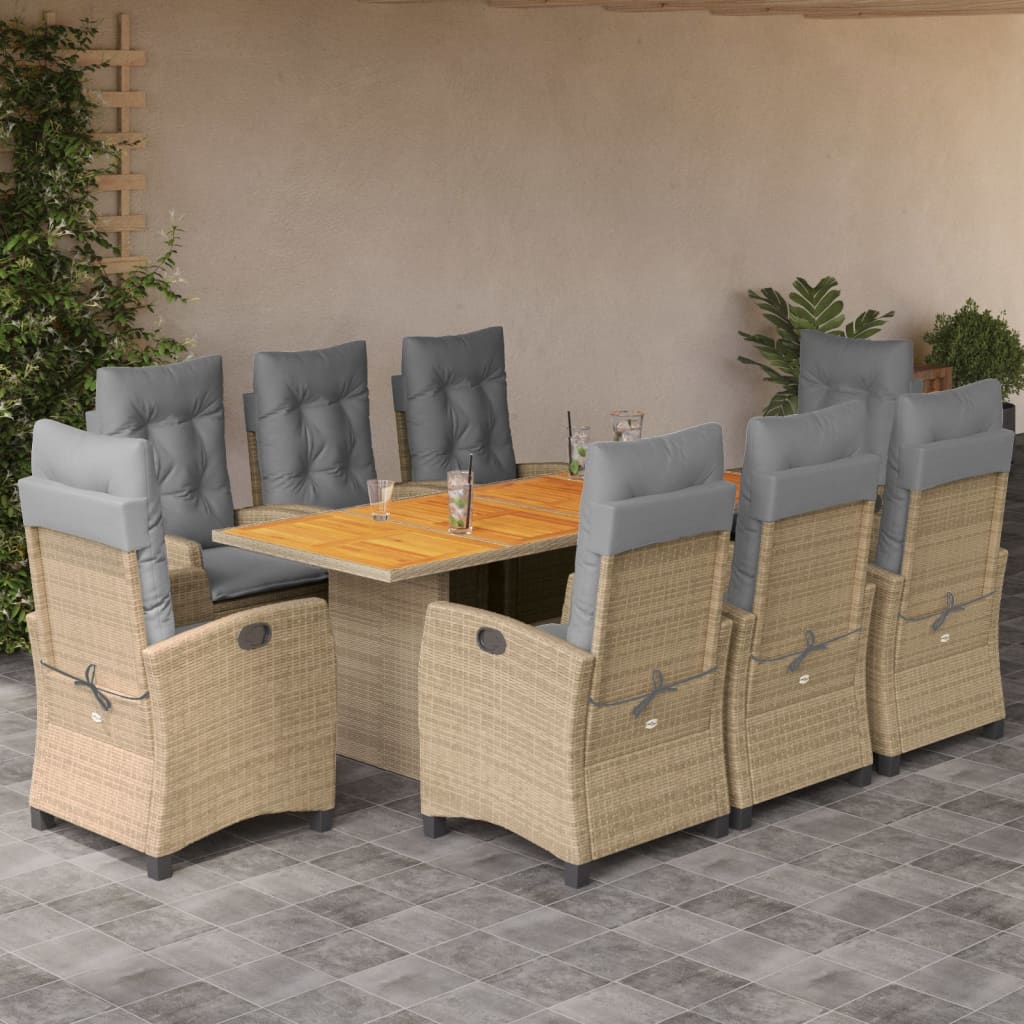 9-tlg. Garten-Essgruppe mit Kissen Beigemischung Poly Rattan