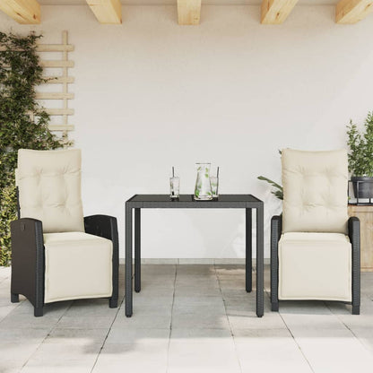 3-tlg. Garten-Essgruppe mit Kissen Schwarz Poly Rattan