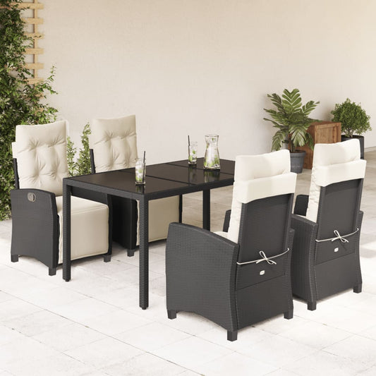 5-tlg. Garten-Essgruppe mit Kissen Schwarz Poly Rattan