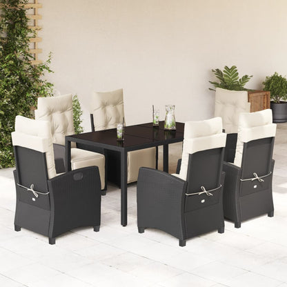 7-tlg. Garten-Essgruppe mit Kissen Schwarz Poly Rattan