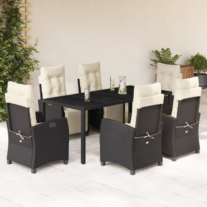 7-tlg. Garten-Essgruppe mit Kissen Schwarz Poly Rattan