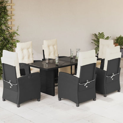 7-tlg. Garten-Essgruppe mit Kissen Schwarz Poly Rattan